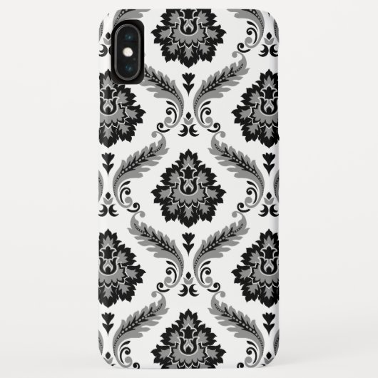 Coques Case-Mate iPhone Motif Damassé Rococo Gris Noir Blanc (Dos)