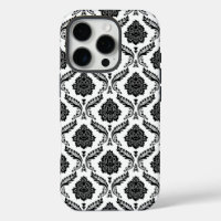 Motif Damassé Rococo Noir sur Blanc
