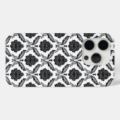 Coques Case-Mate iPhone Motif Damassé Rococo Noir sur Blanc (Verso (horizontal))
