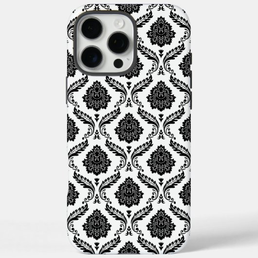 Coques Case-Mate iPhone Motif Damassé Rococo Noir sur Blanc (Verso)