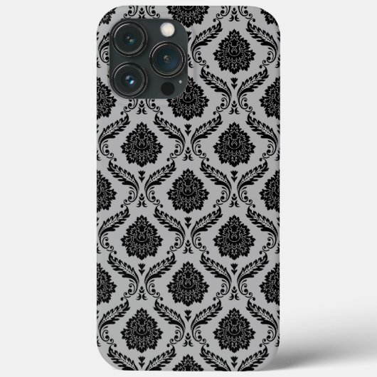 Coques Case-Mate iPhone Motif Damassé Rococo Noir sur Gris (Verso)