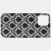 Coques Case-Mate iPhone Motif Damassé Rococo Noir sur Gris (Verso (horizontal))