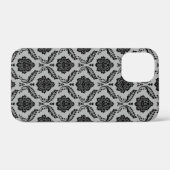 Coques Case-Mate iPhone Motif Damassé Rococo Noir sur Gris (Verso (horizontal))