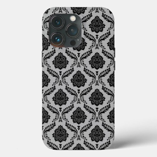 Coques Case-Mate iPhone Motif Damassé Rococo Noir sur Gris (Verso)