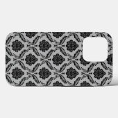 Coques Case-Mate iPhone Motif Damassé Rococo Noir sur Gris (Verso (horizontal))