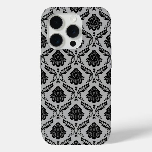 Coques Case-Mate iPhone Motif Damassé Rococo Noir sur Gris (Verso)