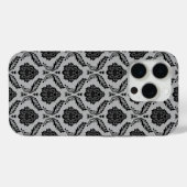 Coques Case-Mate iPhone Motif Damassé Rococo Noir sur Gris (Verso (horizontal))