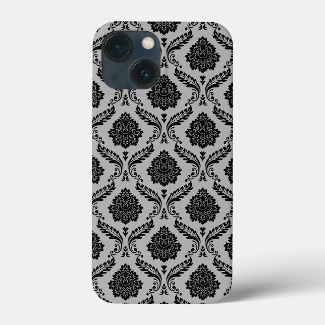 Coques Case-Mate iPhone Motif Damassé Rococo Noir sur Gris (Verso)