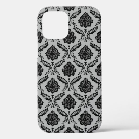 Coques Case-Mate iPhone Motif Damassé Rococo Noir sur Gris (Verso)