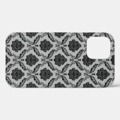 Coques Case-Mate iPhone Motif Damassé Rococo Noir sur Gris (Verso (horizontal))