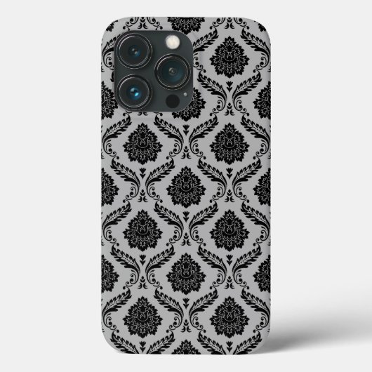 Coques Case-Mate iPhone Motif Damassé Rococo Noir sur Gris (Verso)