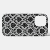 Coques Case-Mate iPhone Motif Damassé Rococo Noir sur Gris (Verso (horizontal))
