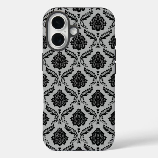 Coques Case-Mate iPhone Motif Damassé Rococo Noir sur Gris (Verso)