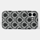 Coques Case-Mate iPhone Motif Damassé Rococo Noir sur Gris (Verso (horizontal))