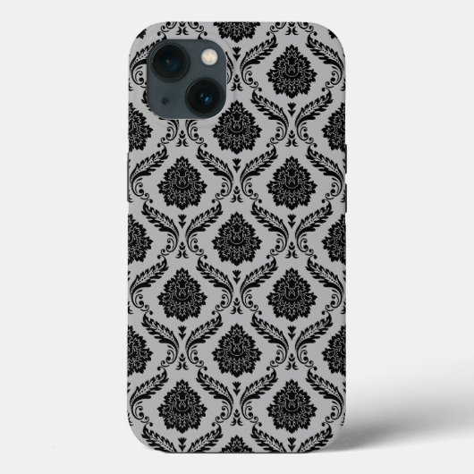 Coques Case-Mate iPhone Motif Damassé Rococo Noir sur Gris (Verso)