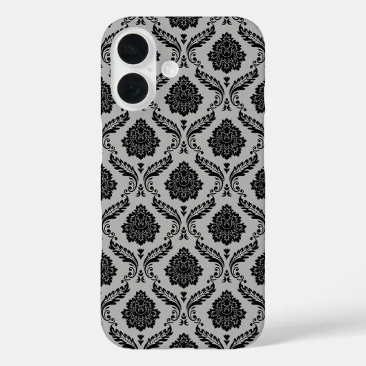 Coques Case-Mate iPhone Motif Damassé Rococo Noir sur Gris (Verso)