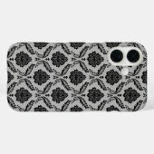 Coques Case-Mate iPhone Motif Damassé Rococo Noir sur Gris (Verso (horizontal))