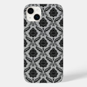 Coque Pour iPhone 14 Plus Motif Damassé Rococo Noir sur Gris