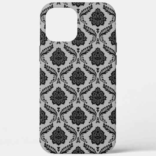 Coques Case-Mate iPhone Motif Damassé Rococo Noir sur Gris (Verso)
