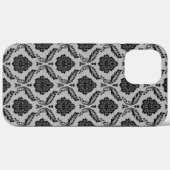 Coques Case-Mate iPhone Motif Damassé Rococo Noir sur Gris (Verso (horizontal))