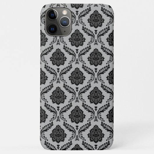 Coques Case-Mate iPhone Motif Damassé Rococo Noir sur Gris (Dos)