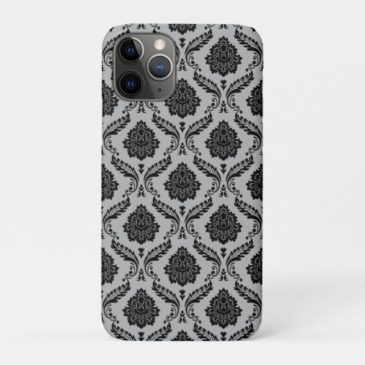 Coques Case-Mate iPhone Motif Damassé Rococo Noir sur Gris (Dos)