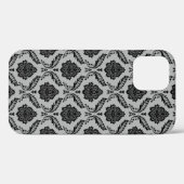 Coques Case-Mate iPhone Motif Damassé Rococo Noir sur Gris (Verso (horizontal))
