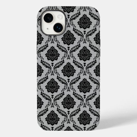 Coques Case-Mate iPhone Motif Damassé Rococo Noir sur Gris (Verso)
