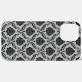 Coques Case-Mate iPhone Motif Damassé Rococo Noir sur Gris (Retour (horizontal))