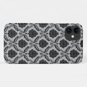 Coques Case-Mate iPhone Motif Damassé Rococo Noir sur Gris (Dos (Horizontal))