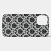 Coques Case-Mate iPhone Motif Damassé Rococo Noir sur Gris (Verso (horizontal))