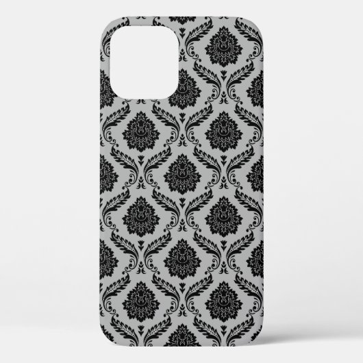 Coques Case-Mate iPhone Motif Damassé Rococo Noir sur Gris (Verso)