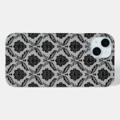 Coques Case-Mate iPhone Motif Damassé Rococo Noir sur Gris (Verso (horizontal))