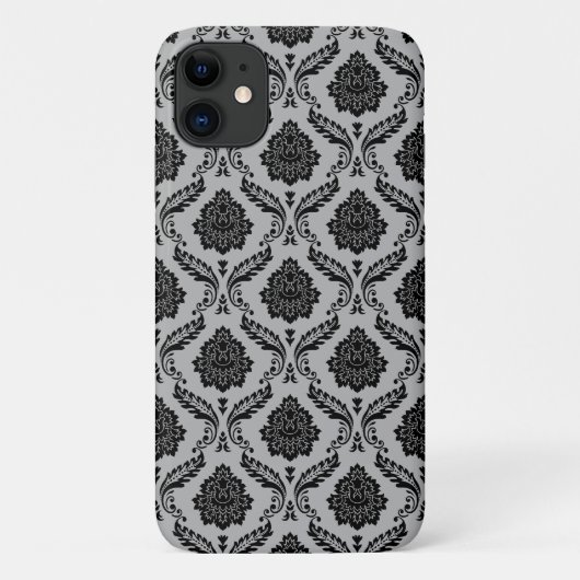 Coques Case-Mate iPhone Motif Damassé Rococo Noir sur Gris (Dos)