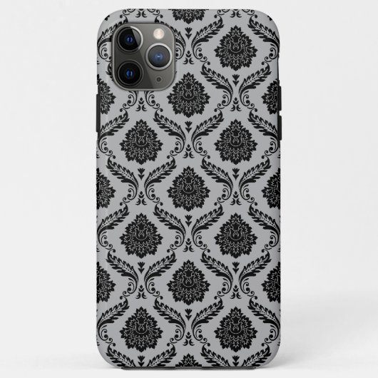 Coques Case-Mate iPhone Motif Damassé Rococo Noir sur Gris (Dos)