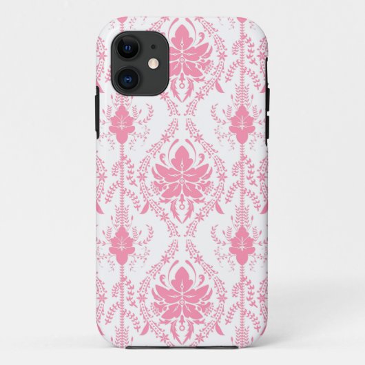 Coques Case-Mate iPhone motif damassé rose blanc (Dos)