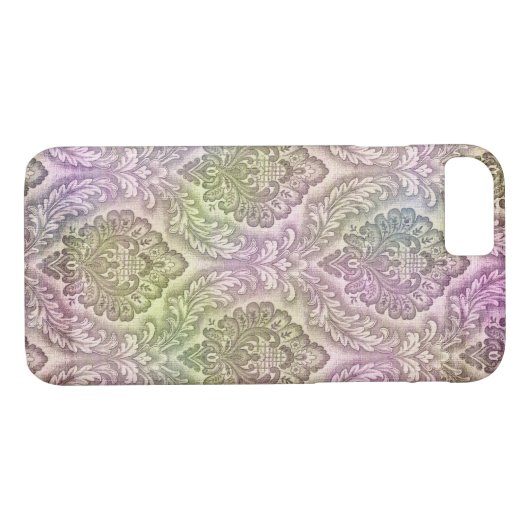 Coques Case-Mate iPhone motif damassé rose et vert (Dos (Horizontal))
