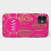 Coques Case-Mate iPhone Motif damassé rose fuchsia or (Dos (Horizontal))