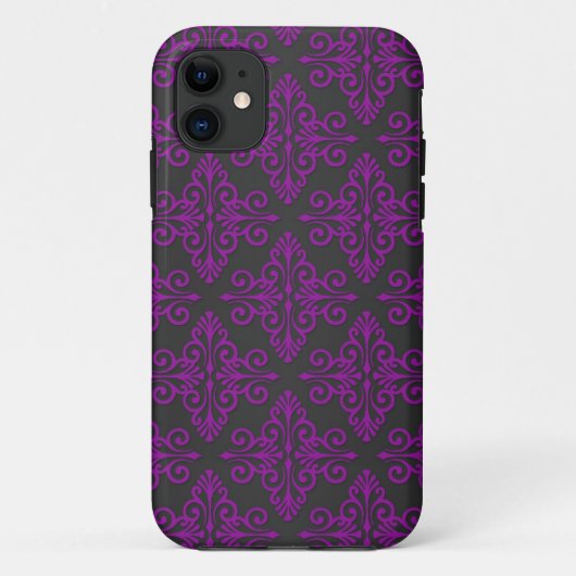 Coques Case-Mate iPhone Motif damassé violet et noir (Dos)