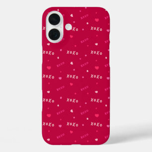 Coques iPhone 16 Plus "Motif d'amour XOXO avec des cœurs et des points