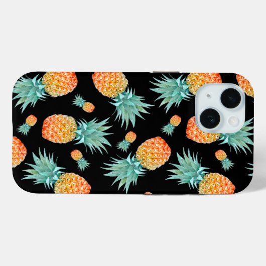 Coques Case-Mate iPhone Motif d'ananas en or sur noir | Personnalisé (Verso (horizontal))