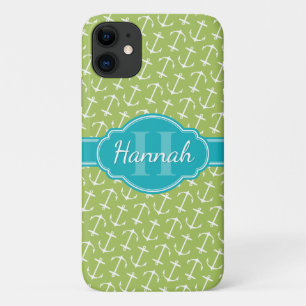 Case-Mate iPhone Case Motif d'Ancre blanc vert Turquoise Monogramme