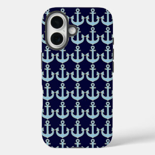 Coques iPhone 16 motif d'ancre nautique de bateau bleu