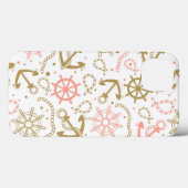 Coques Case-Mate iPhone Motif d'Ancres d'or (Verso (horizontal))