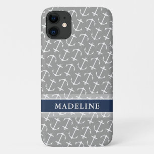 Case-Mate iPhone Case Motif d'Ancres gris blanc Nom de la marine