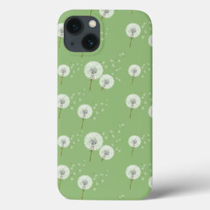 Etui iPhone 13 Motif Dandelion sur Green Arrière - plan