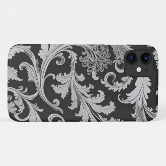 Coques Case-Mate iPhone Motif d'antiquités Monochrome Fleur (Dos (Horizontal))