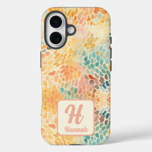 Coques iPhone 16 Motif d'aquarelle Abstrait monogramme personnalisé