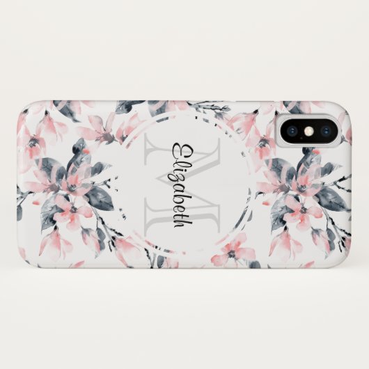 Coques Case-Mate iPhone Motif d'aquarelle rose et gris (Dos (Horizontal))