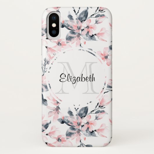 Coques Case-Mate iPhone Motif d'aquarelle rose et gris (Dos)